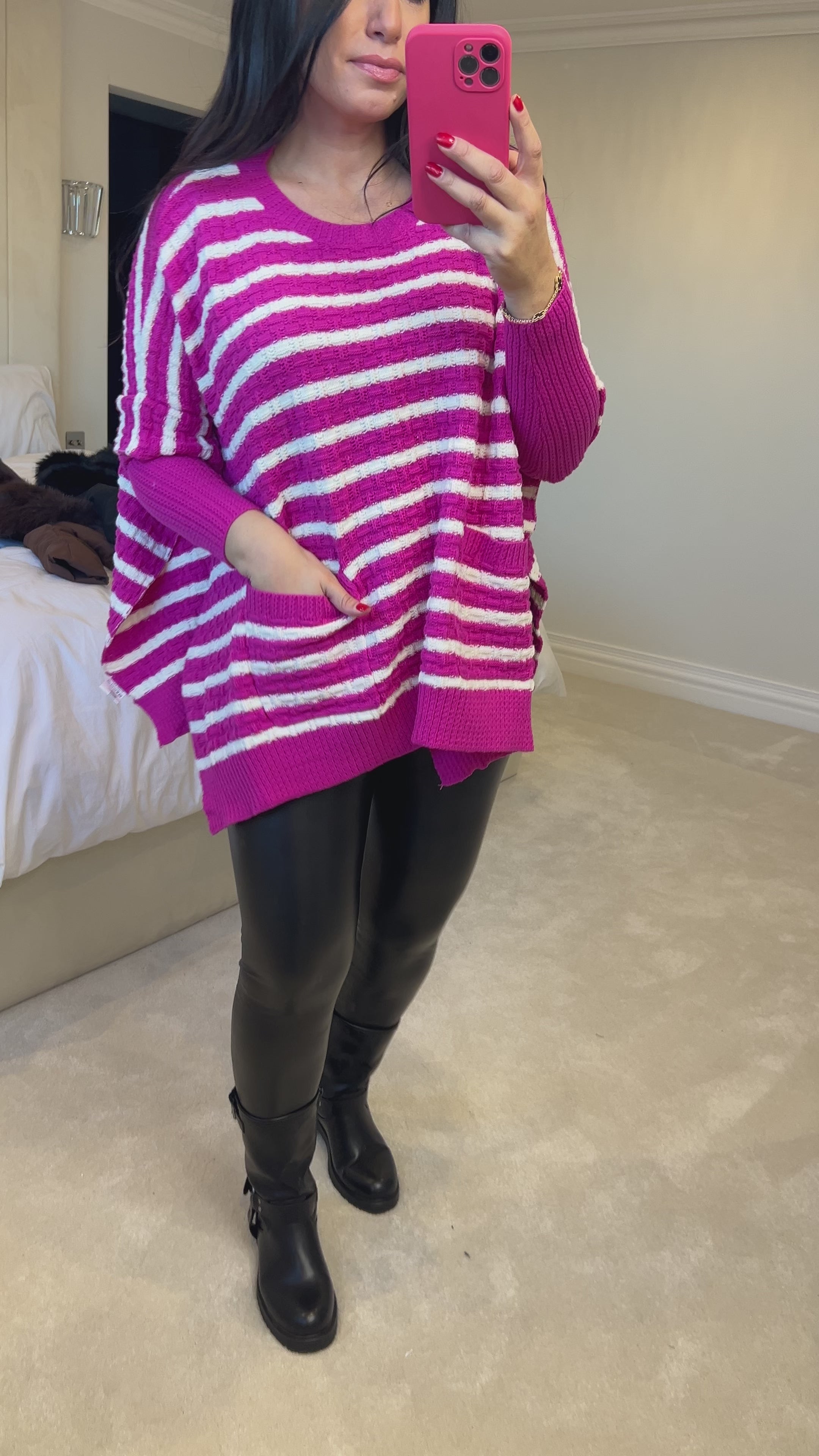 Load video: Faye Stripe Poncho Knit Jumper
