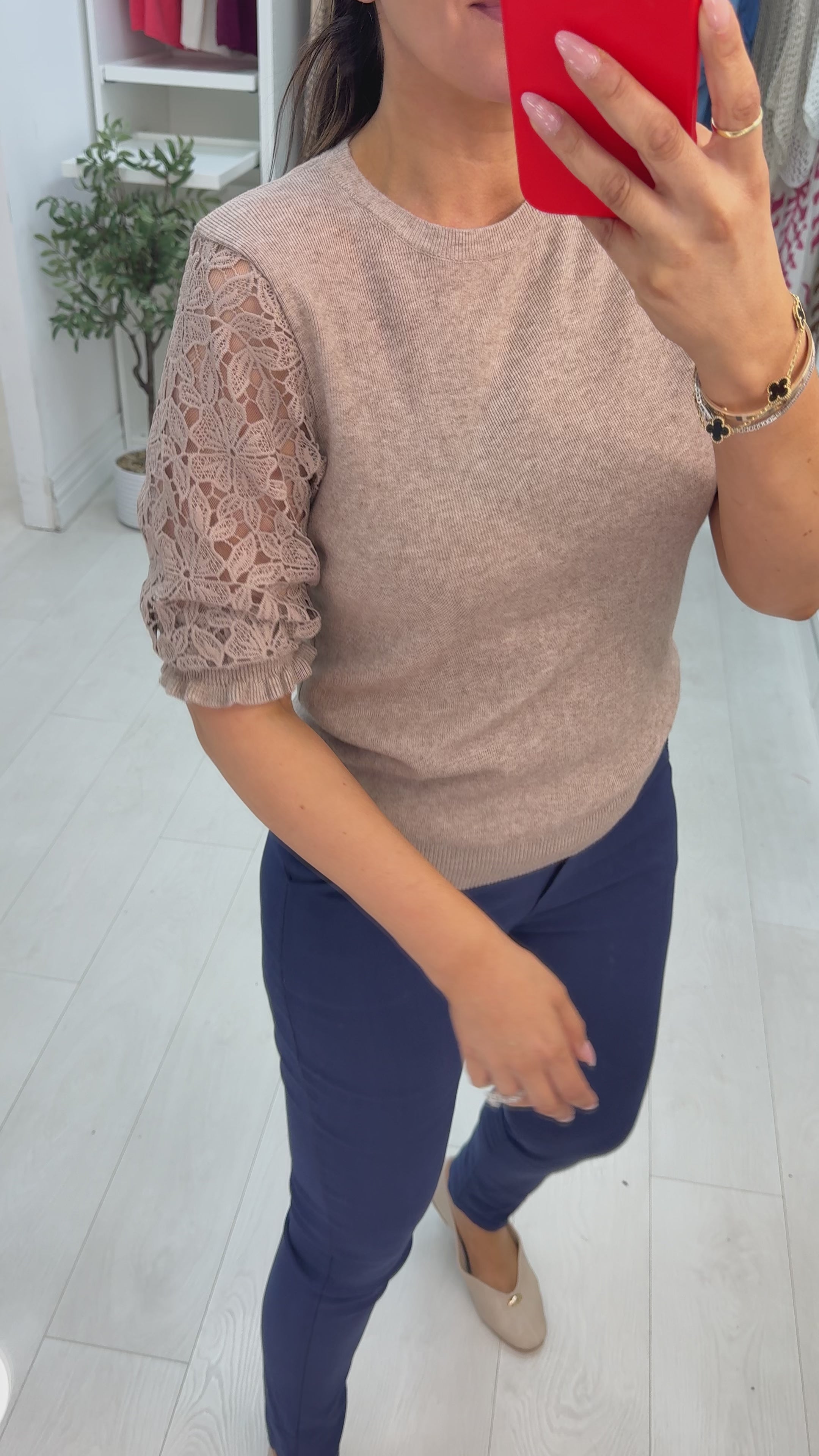 Orchid Plain Crochet Short Sleeve Detailed Jumper
