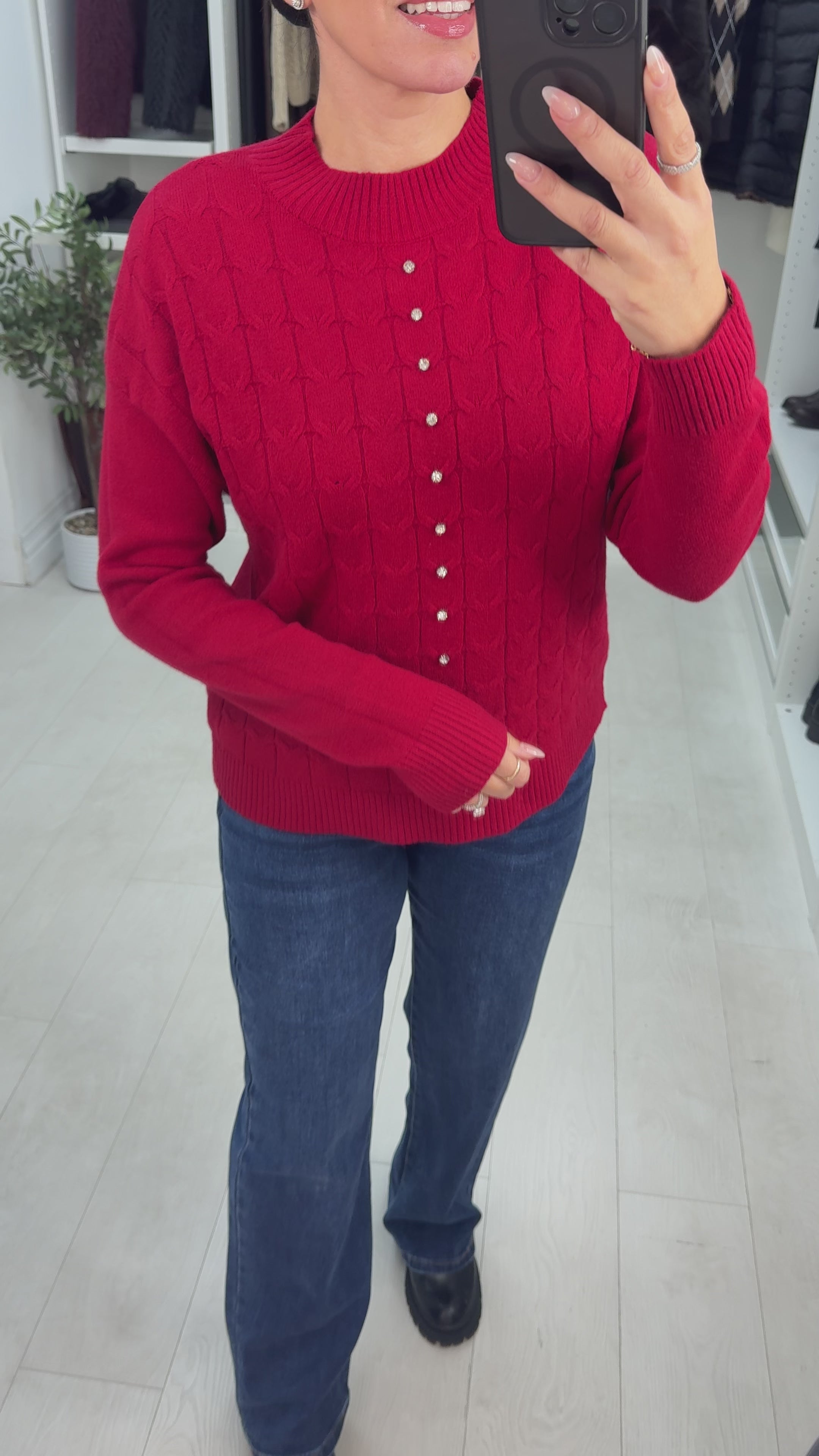 Load video: Elsey Plain Diamante Embellished Knit Jumper