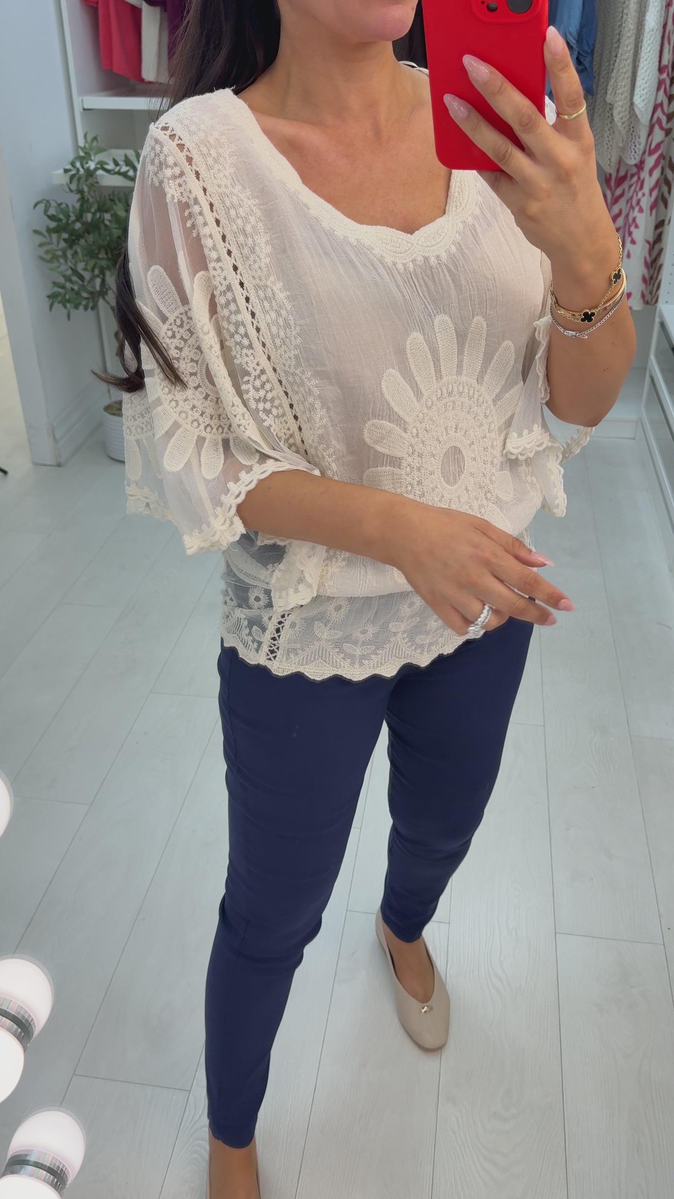 Izobel Embroidery Detailed Batwing Sleeve Blouse