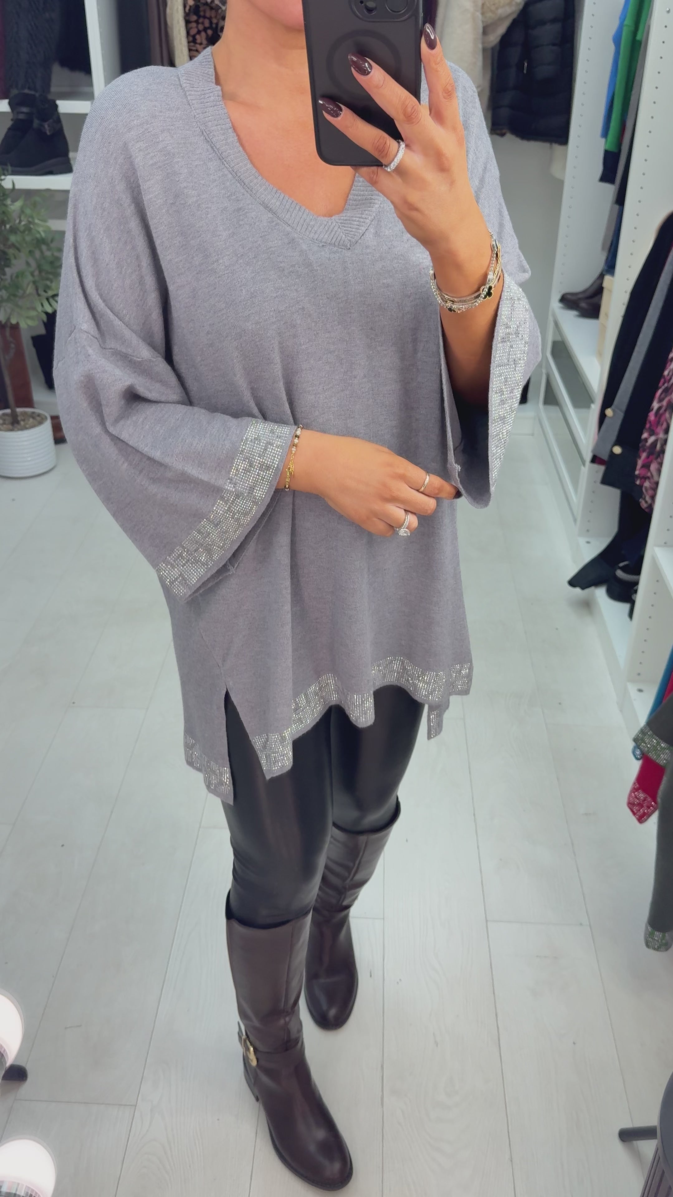 Janet Diamante Trim V-neck Jumper