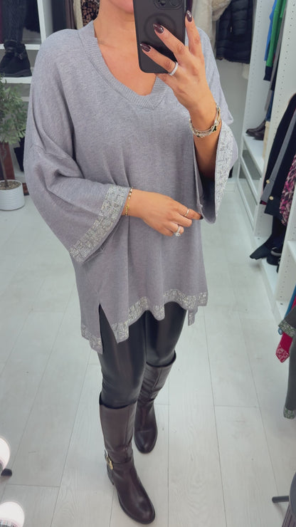 Janet Diamante Trim V-neck Jumper