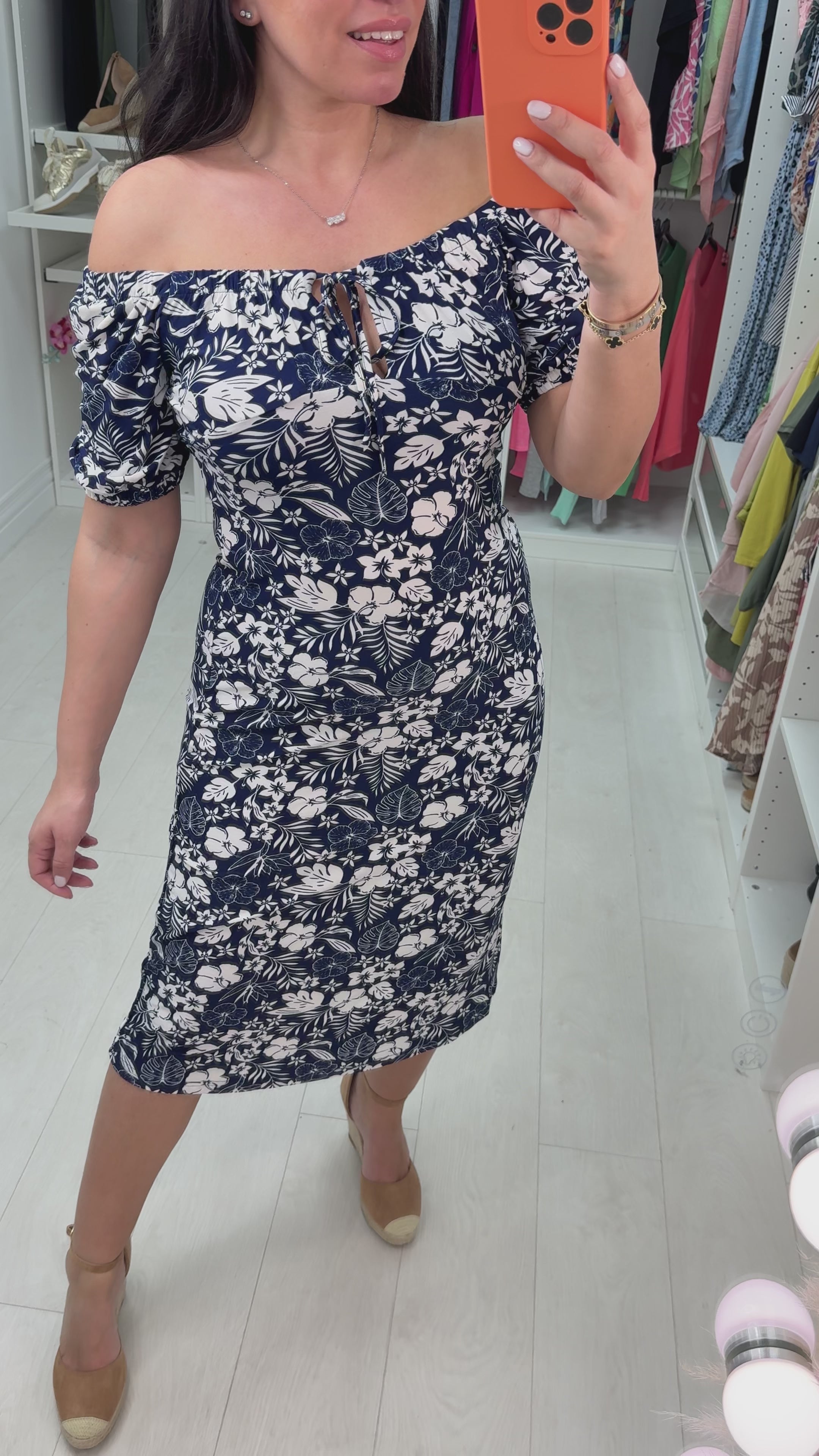 Load video: Farah Bardot Floral Print Midi Dress