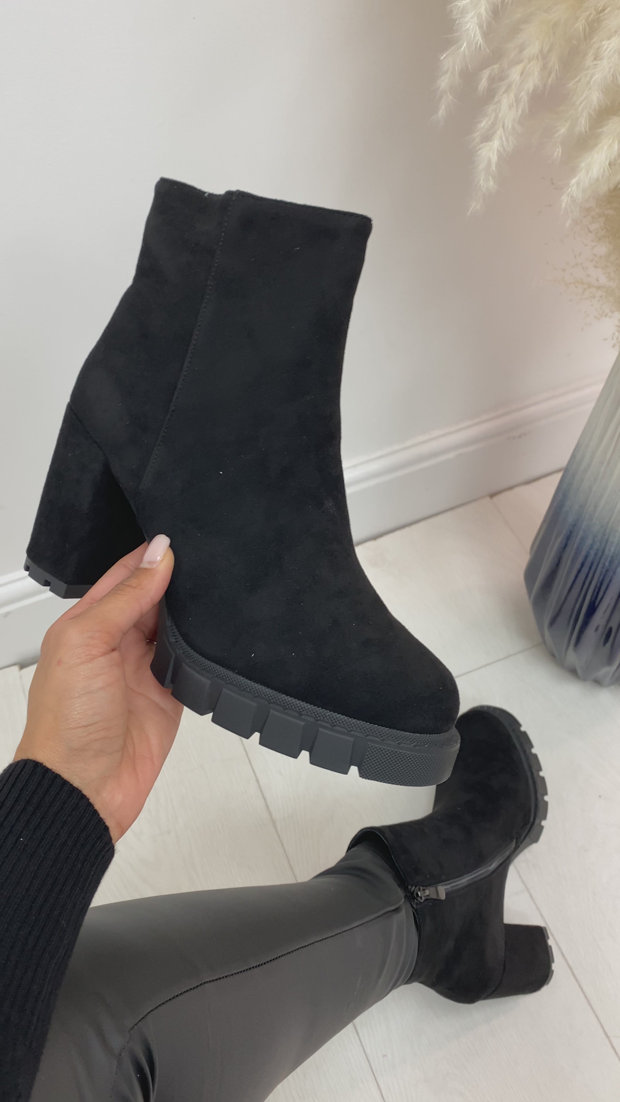 Load video: Shanis Faux Suede Chunky Heel Boot