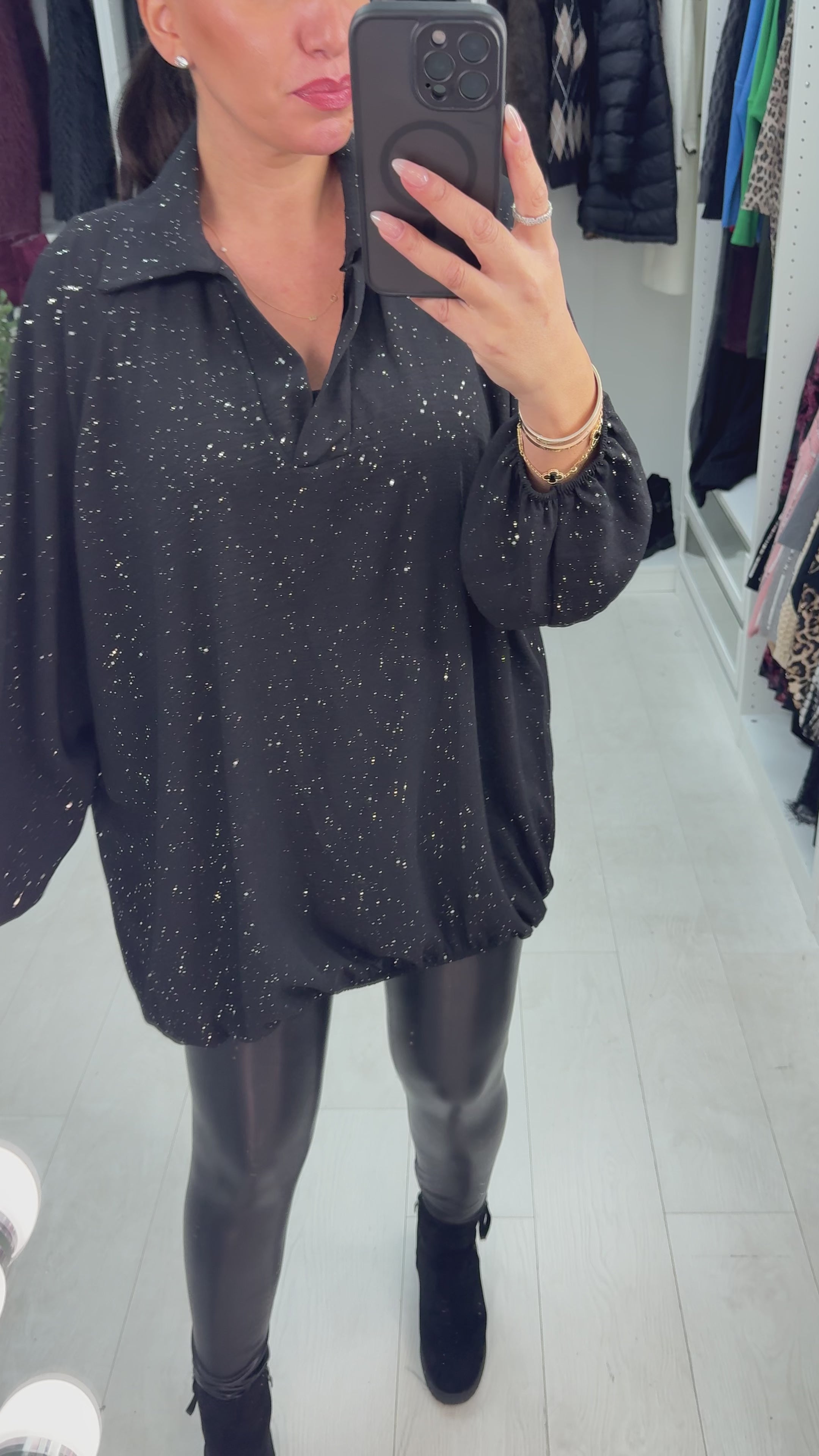 Terisa V Neck Loose Fit Sparkle Top