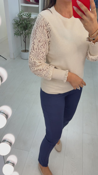 Zelinda Plain Floral Mesh Sleeve Jumper