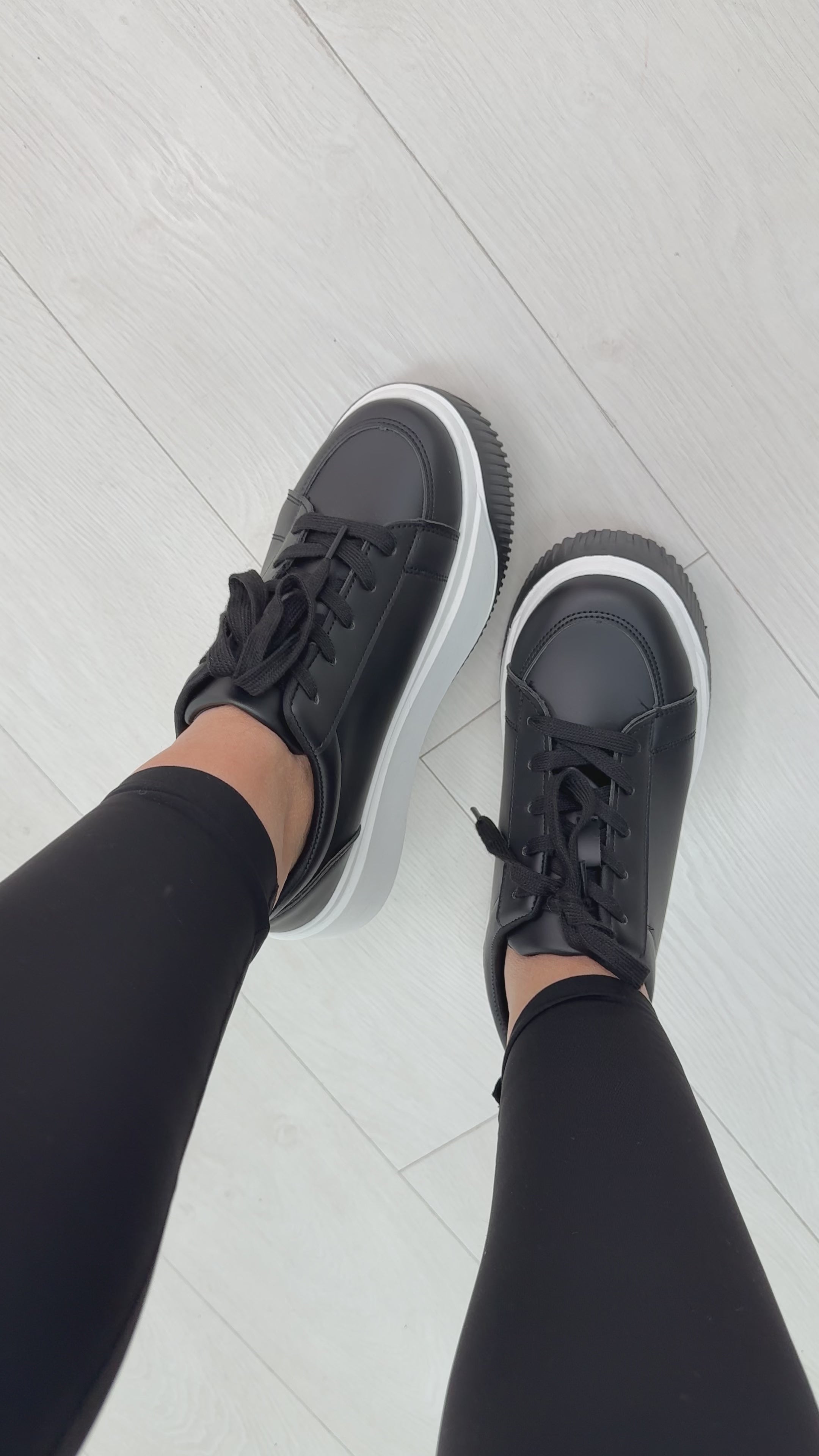 Load video: Debbie Faux Leather Platform Trainers