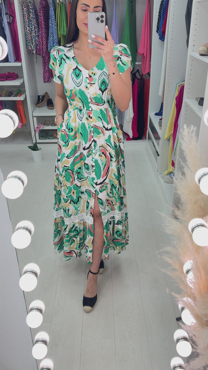 Socorra Printed Lace Detail Maxi Dress