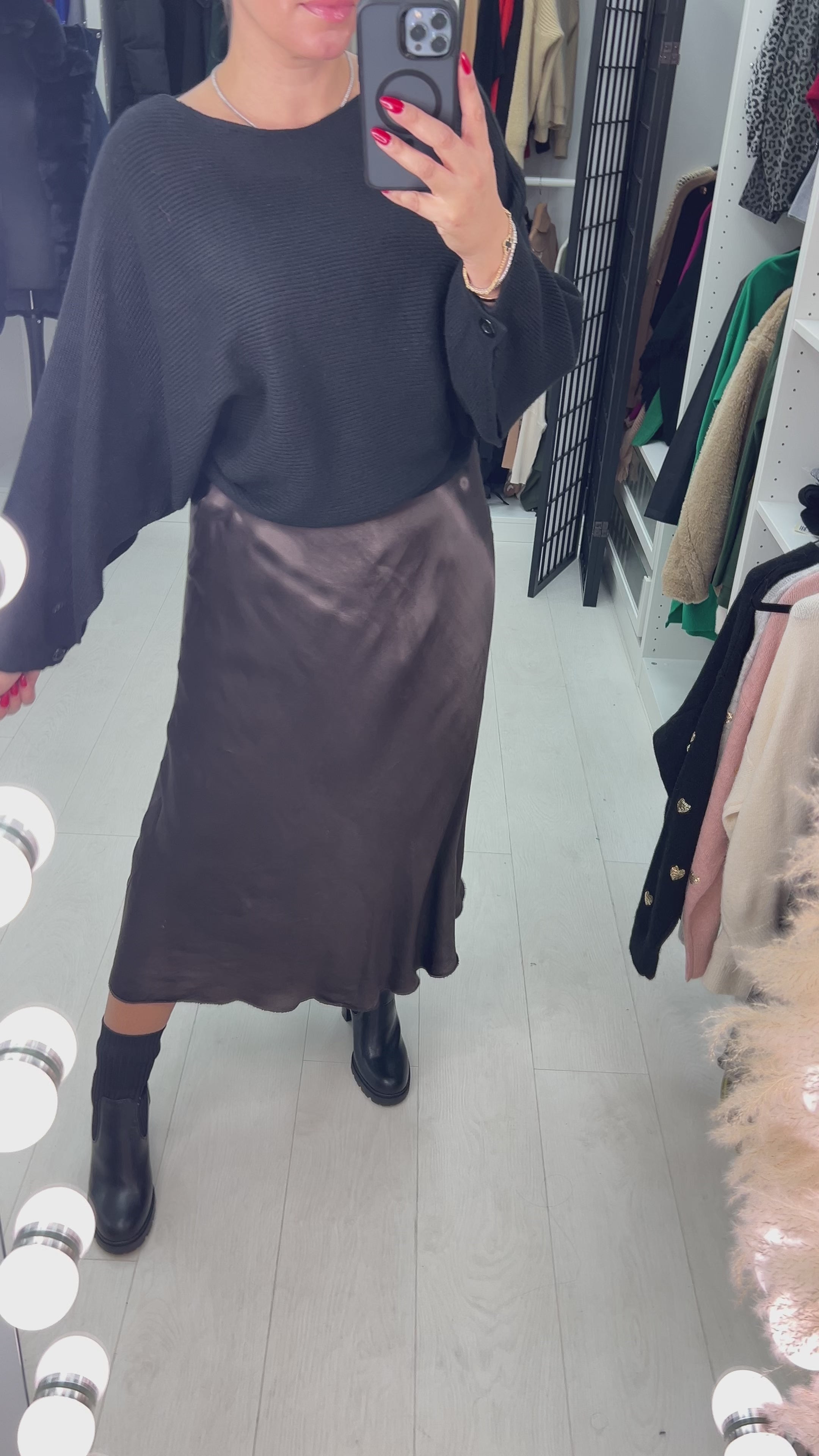 Drea Elasticated Waist Satin Midi Skirt