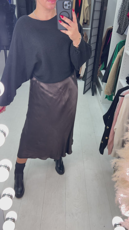 Drea Elasticated Waist Satin Midi Skirt