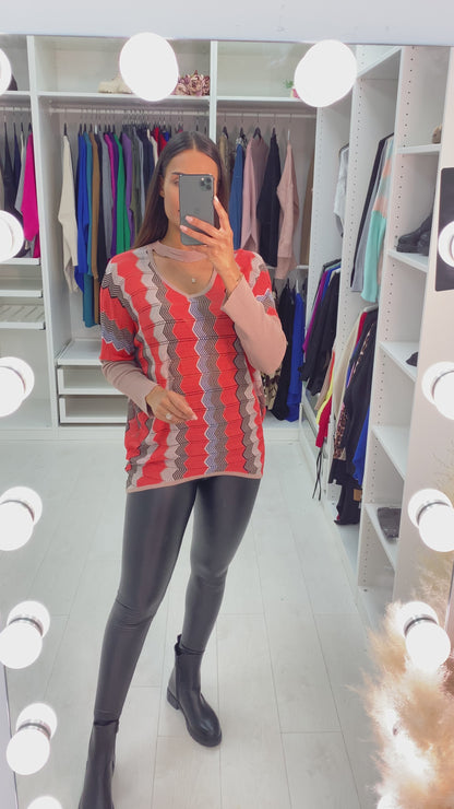 Eline Diagonal Zig Zag Sheer Choker Neck Top