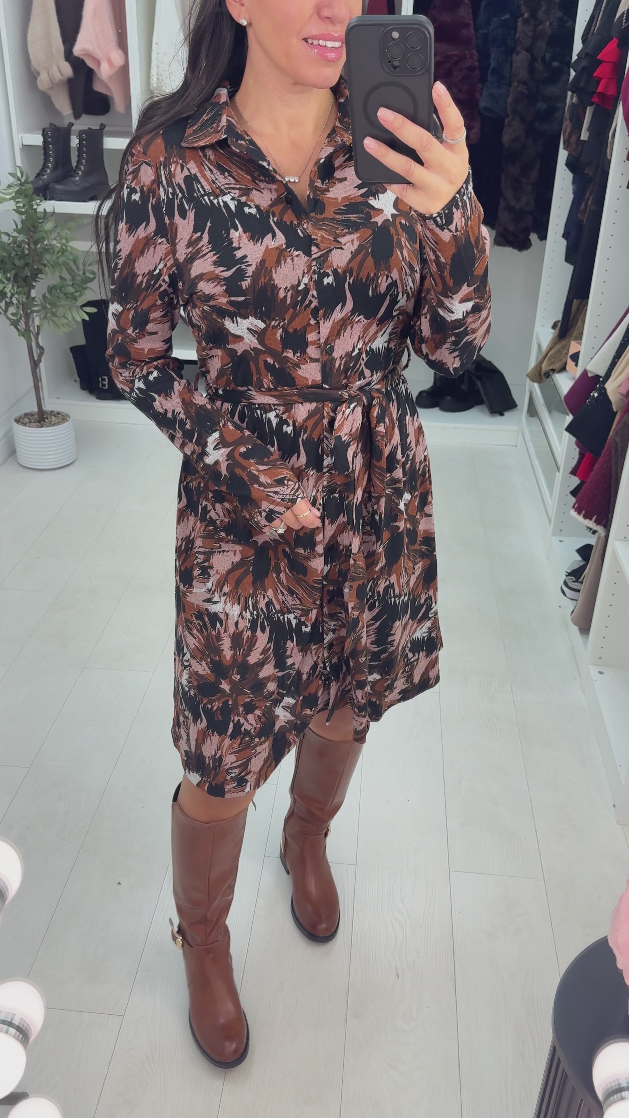 Load video: Farron Abstract Print Button Front Dress