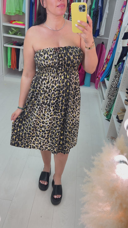 Selvie Leopard Print Elasticated Bust Dress