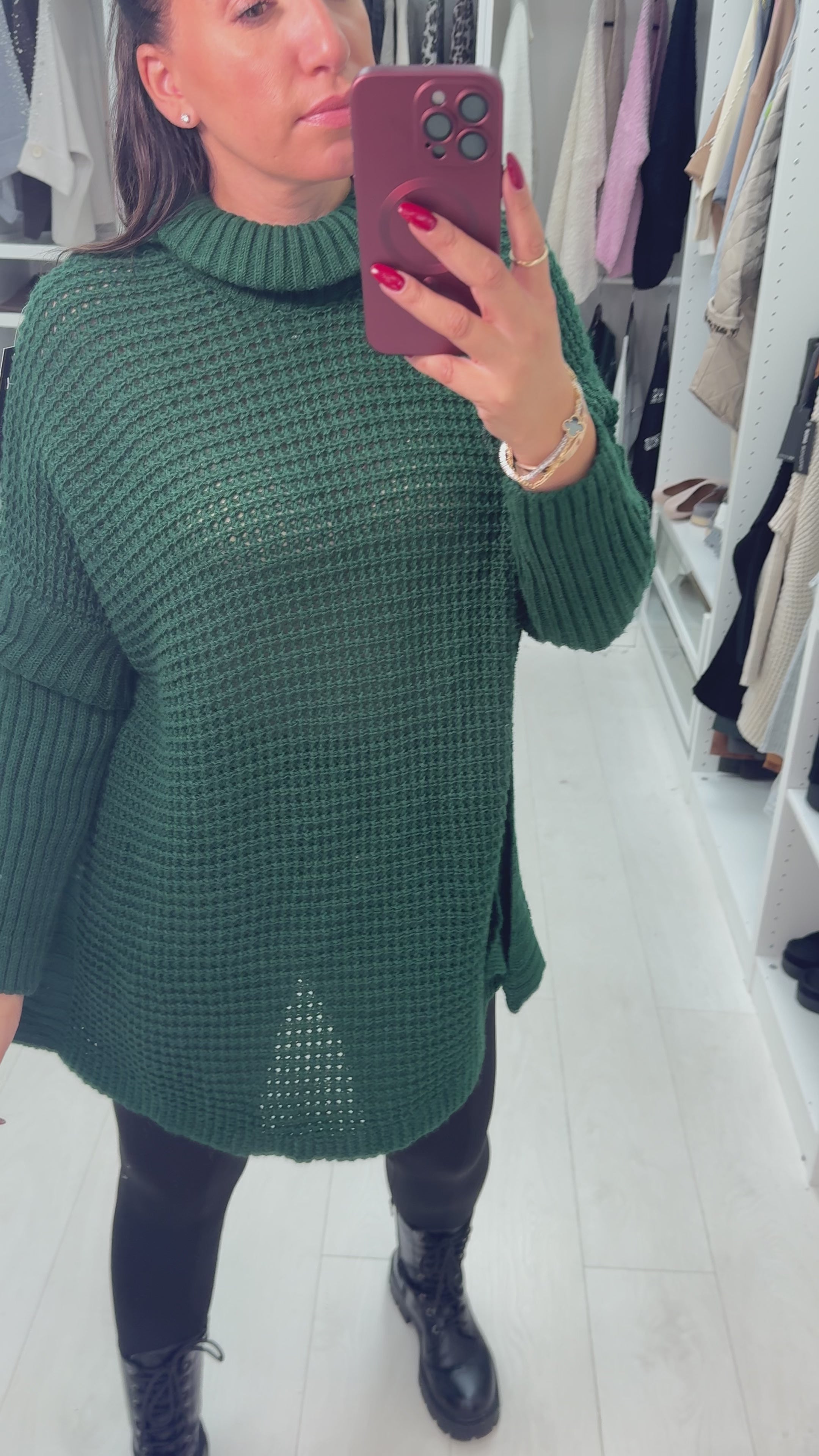 Load video: Maxine Plain Roll Neck Chunky Knit Oversized Jumper