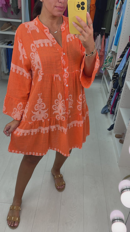 Almeida Printed Linen Smock Dress