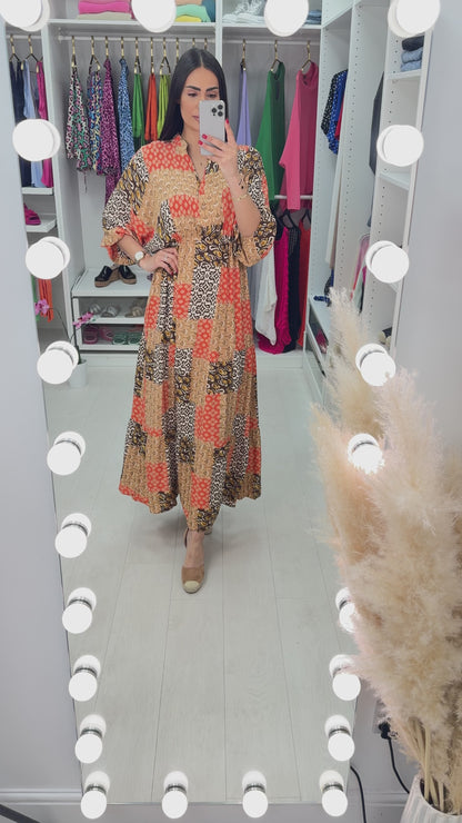 Aldona Multi Pattern Long Sleeve Maxi Dress