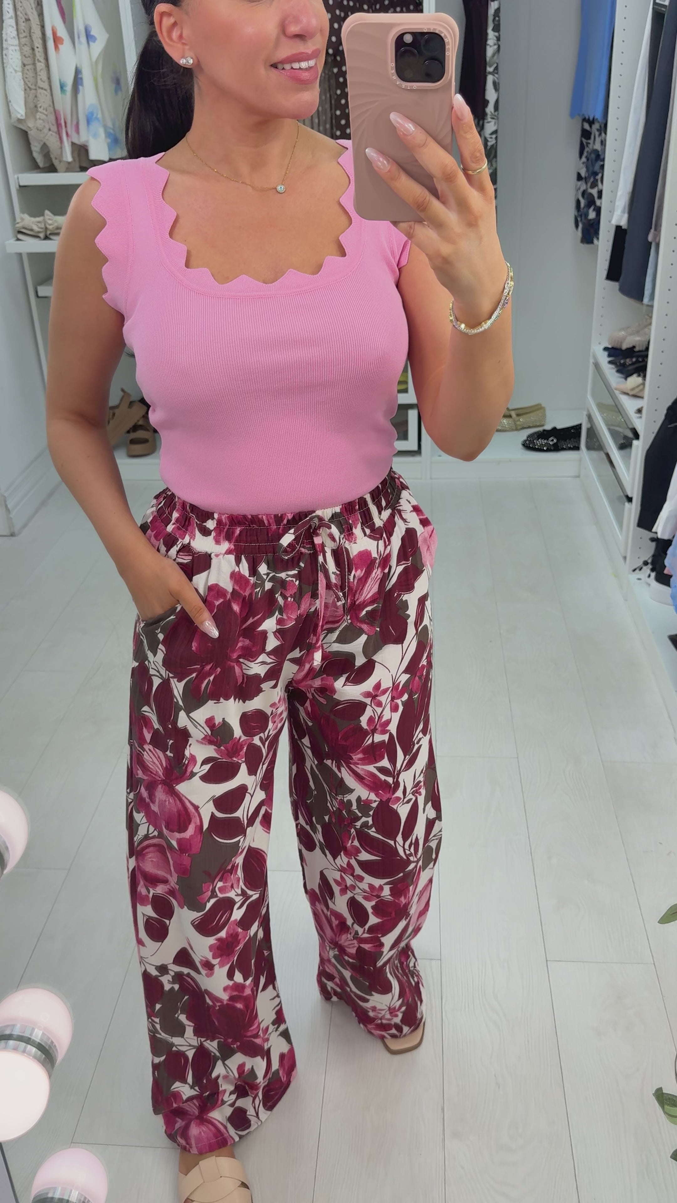 Load video: Thalita Floral Print Wide Leg Trousers