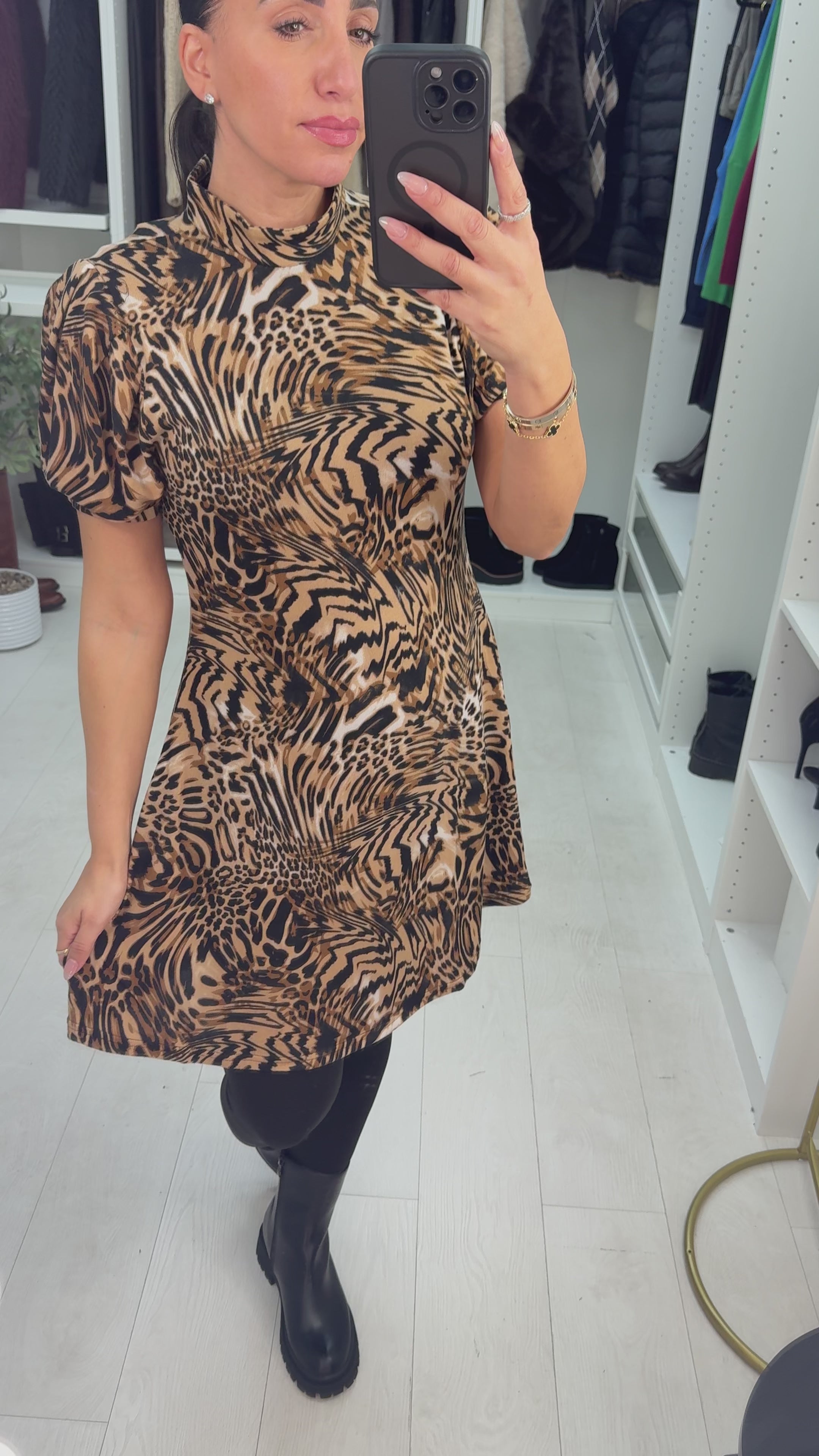 Load video: Stacie Animal Print High Neck Dress