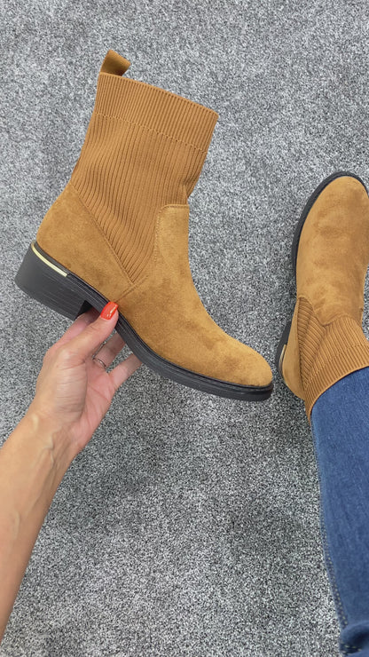 Tucker Suedette Ribbed Stretch Sock Boot