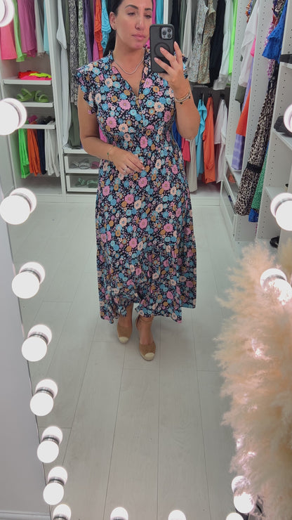 Arielle Multi Floral Print Ruffle Hem Maxi Dress