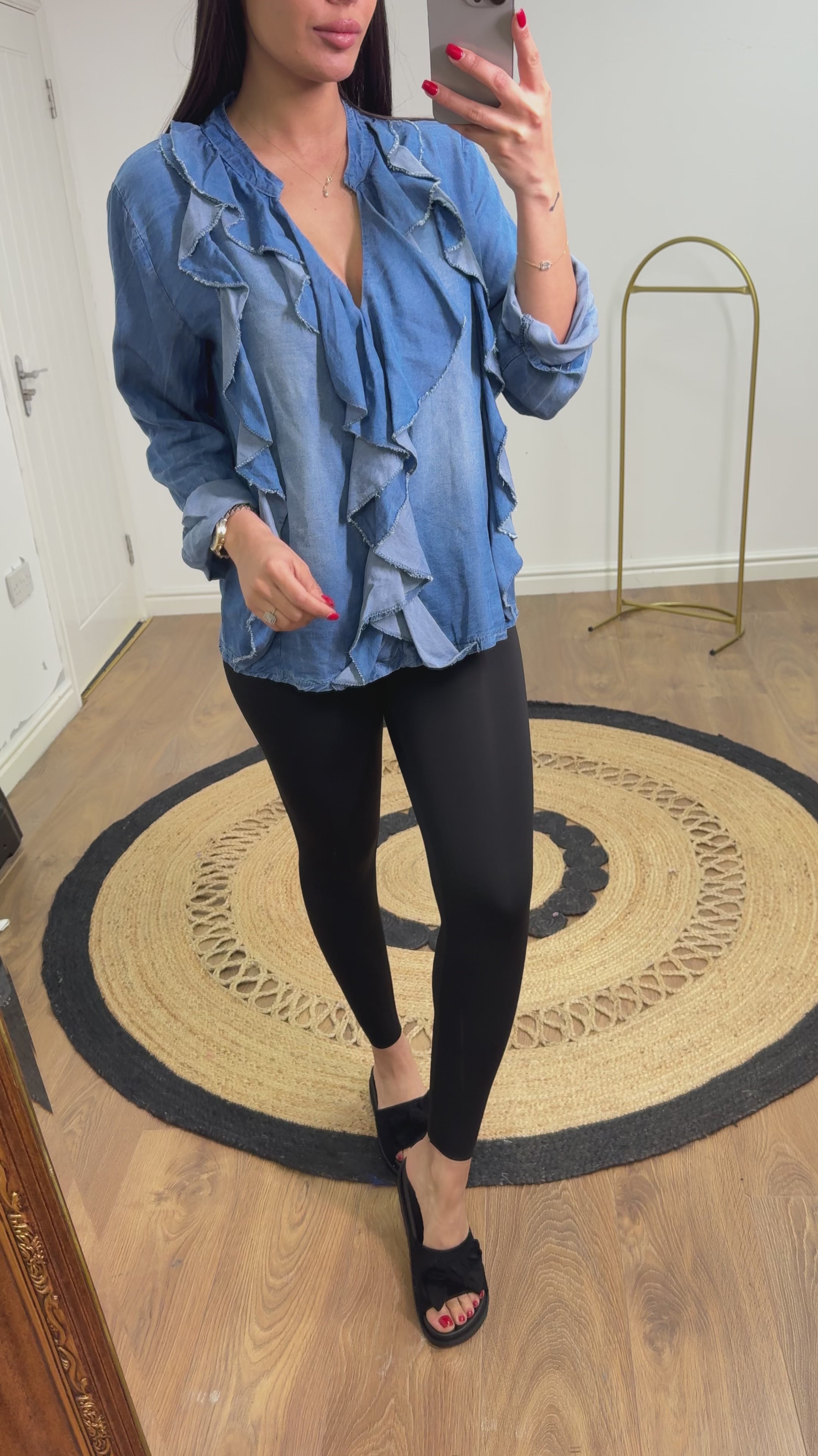 Load video: Goldie Denim Front Frill Top