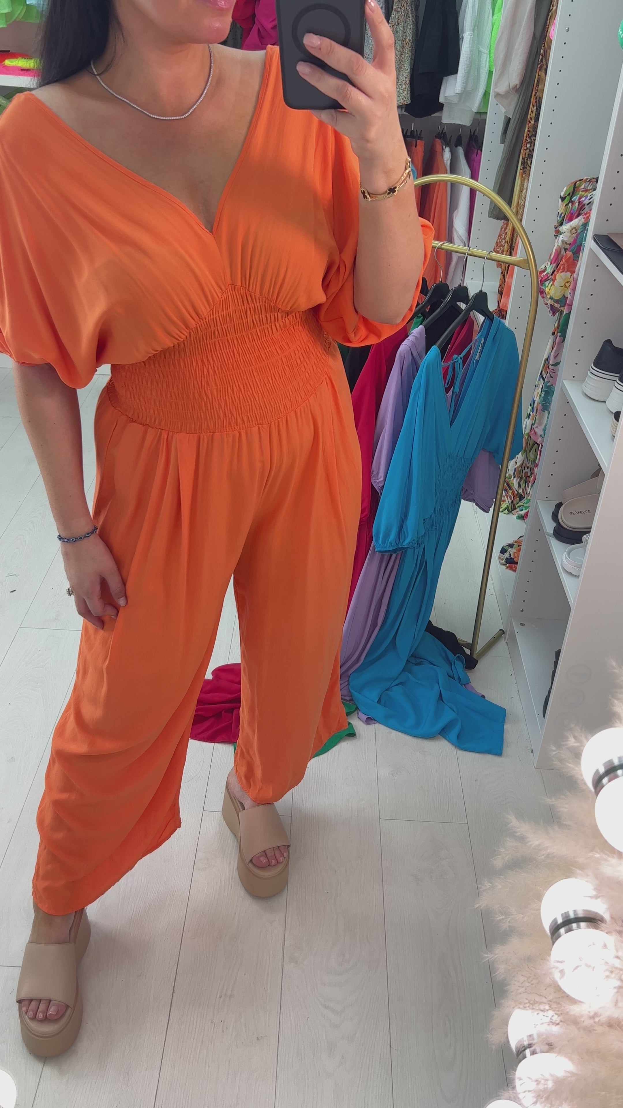 Load video: Anita Elasticated Waist Deep V Jumpsuit
