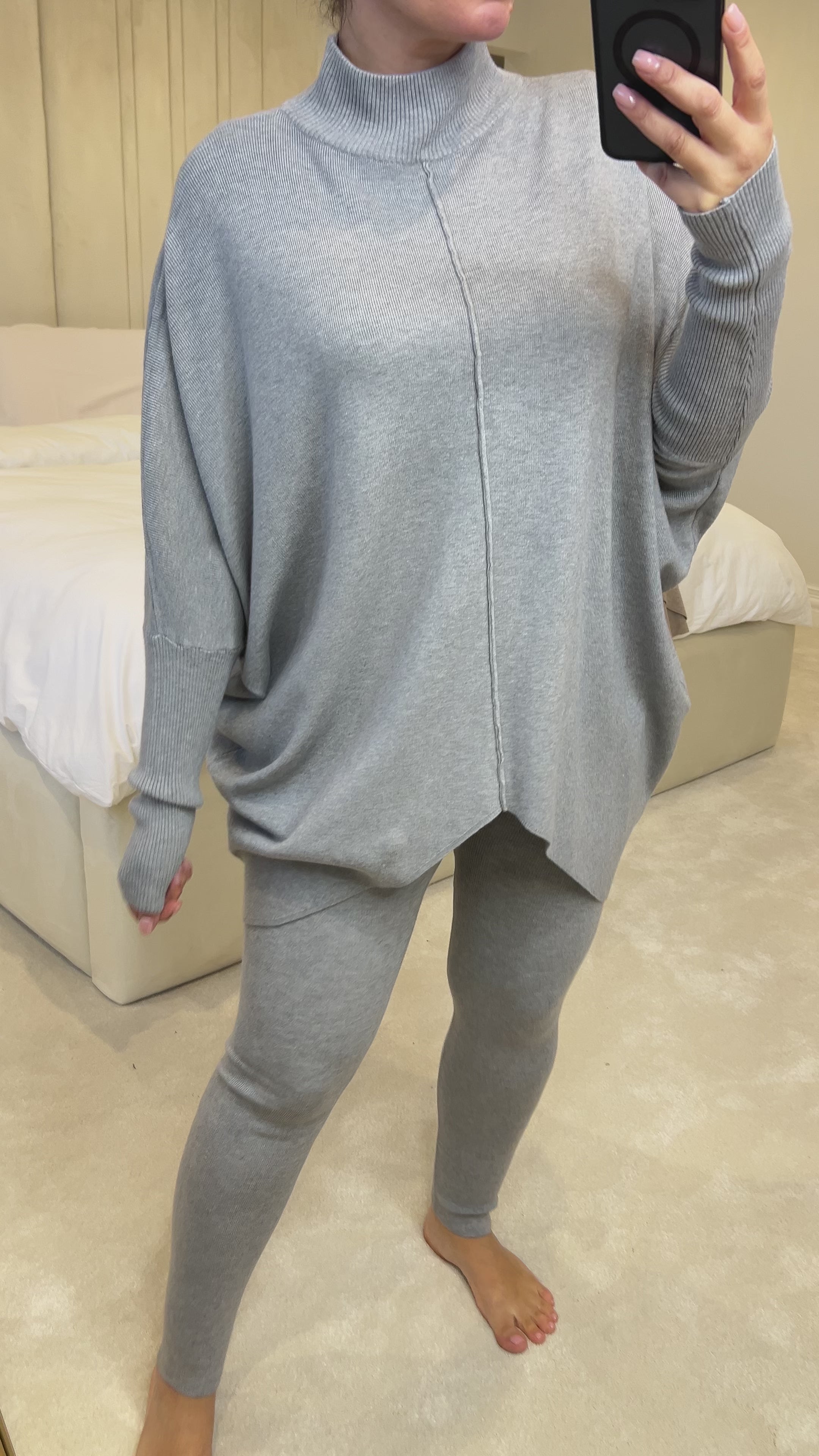 Load video: Talu Plain Rib High Neck Loungewear Set