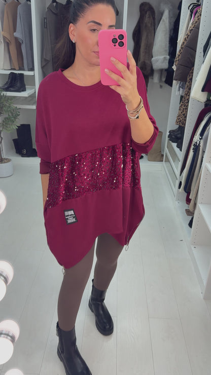 Romina Sequin Panel Detail Loose Fit Sweatshirt