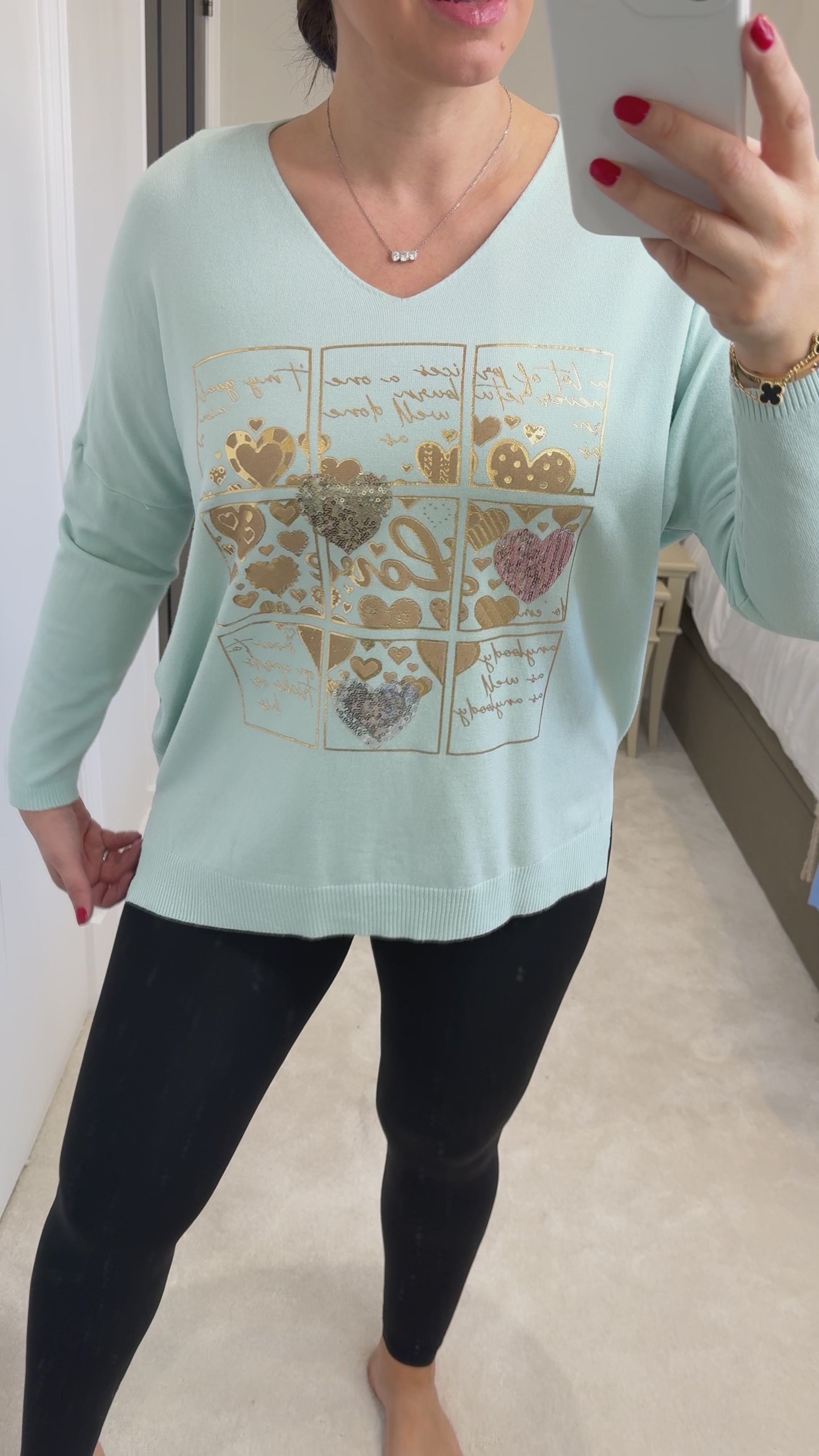 Load video: Demi 'Love' Metallic and Sequin Detail Fine Knit