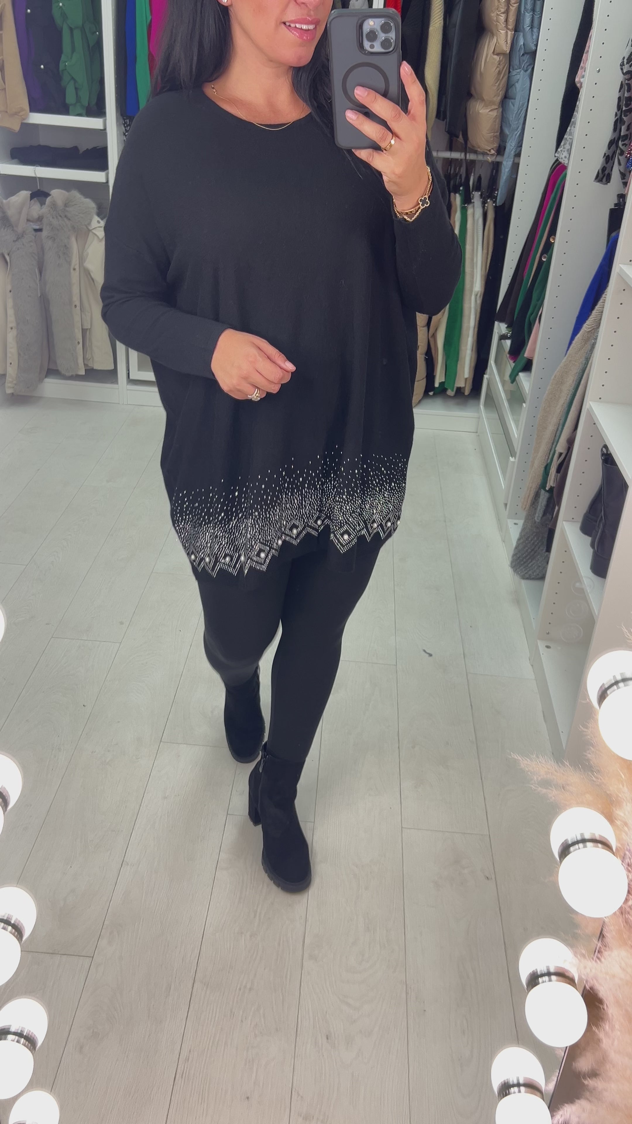 Danla Pearl & Diamante Hem Soft Knit Jumper