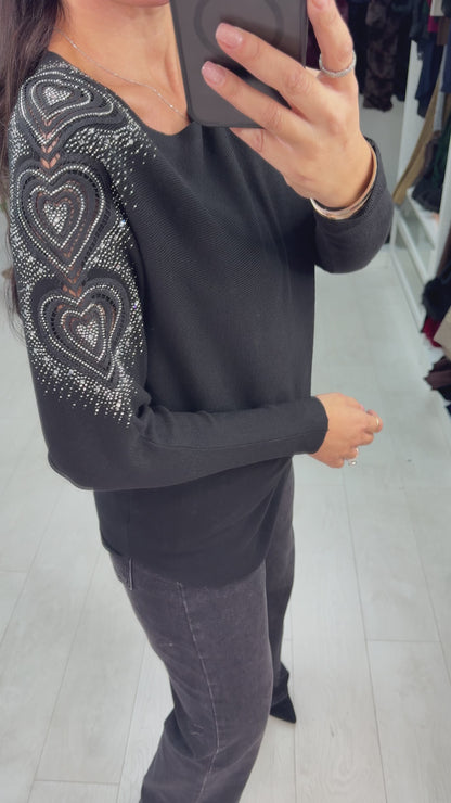 Hollis Embellished Sleeve Ribbed Knit Jumper