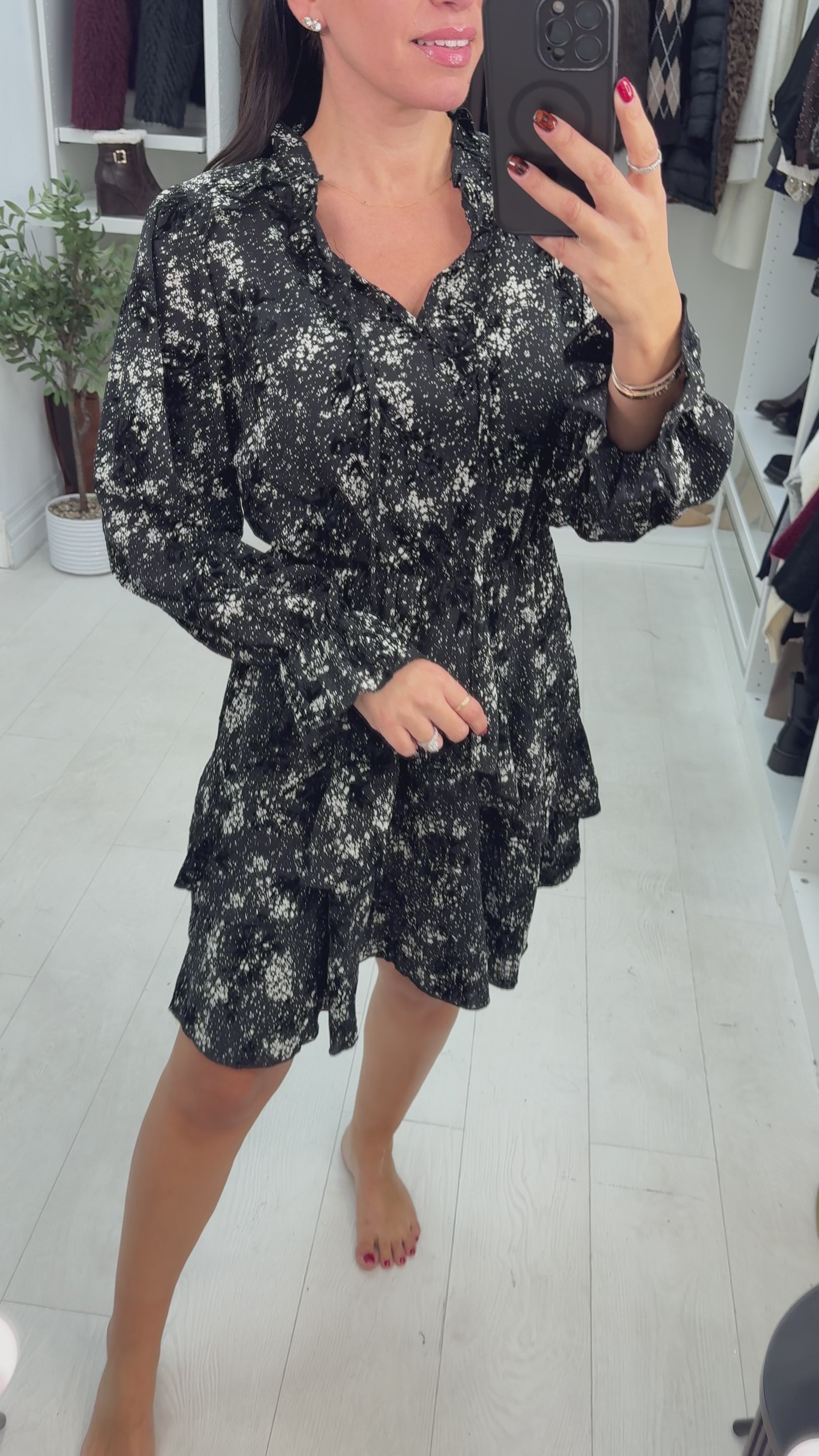 Load video: Mckenna Floral Print V Neck Ruffle Dress