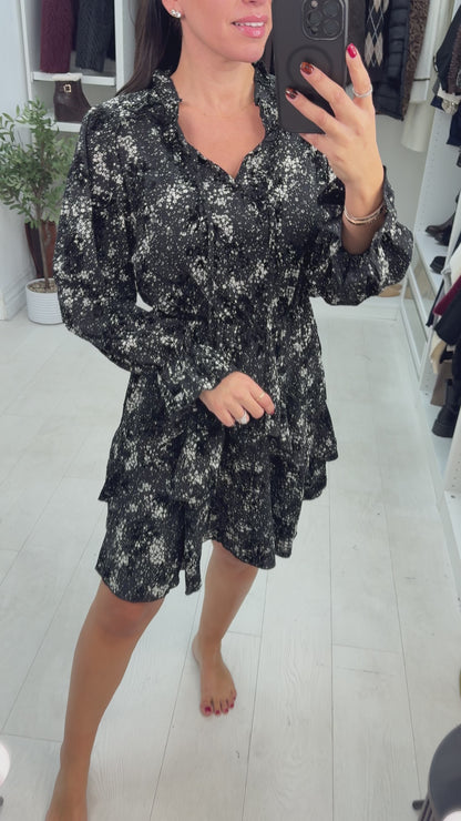 Mckenna Floral Print V Neck Ruffle Dress