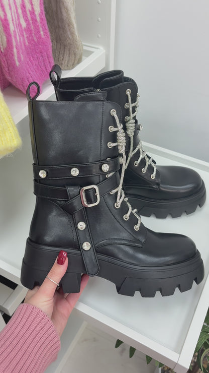 Annie Faux Leather Jewel Studded Biker Boots