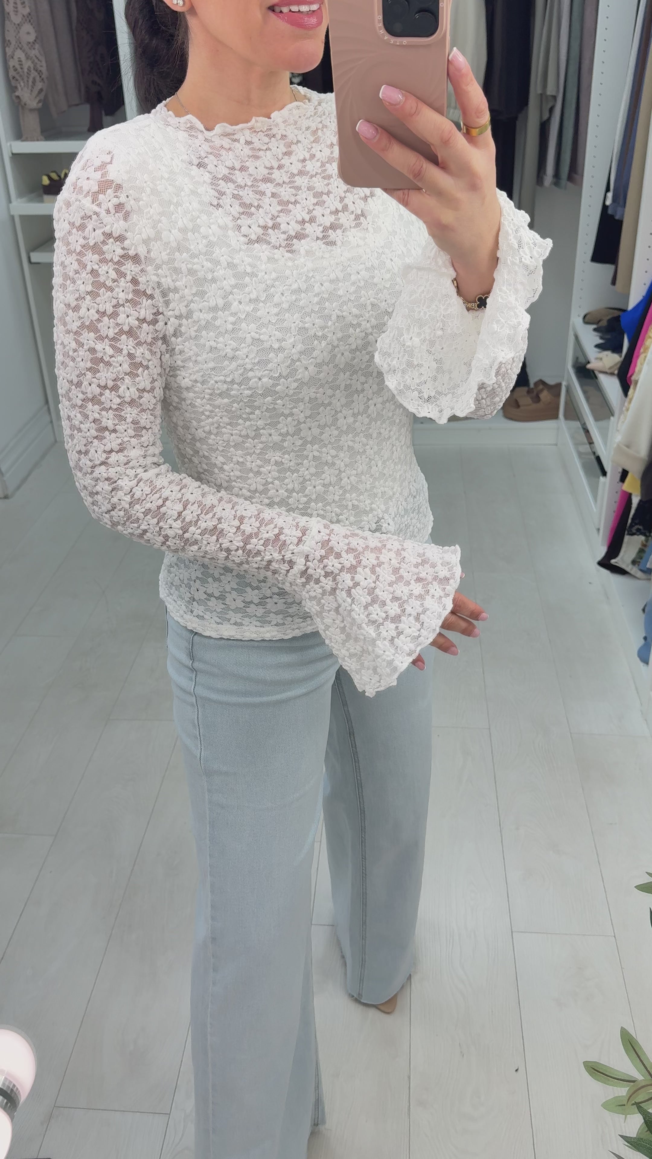 Load video: Makayala Sheer Floral Lace Top