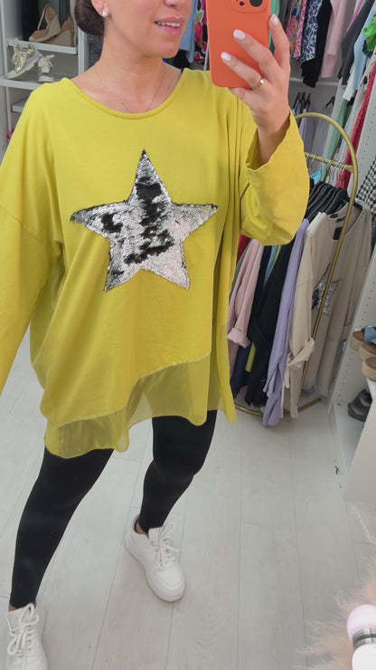 Malin Asymmetric Chiffon Sequin Star Sweatshirt