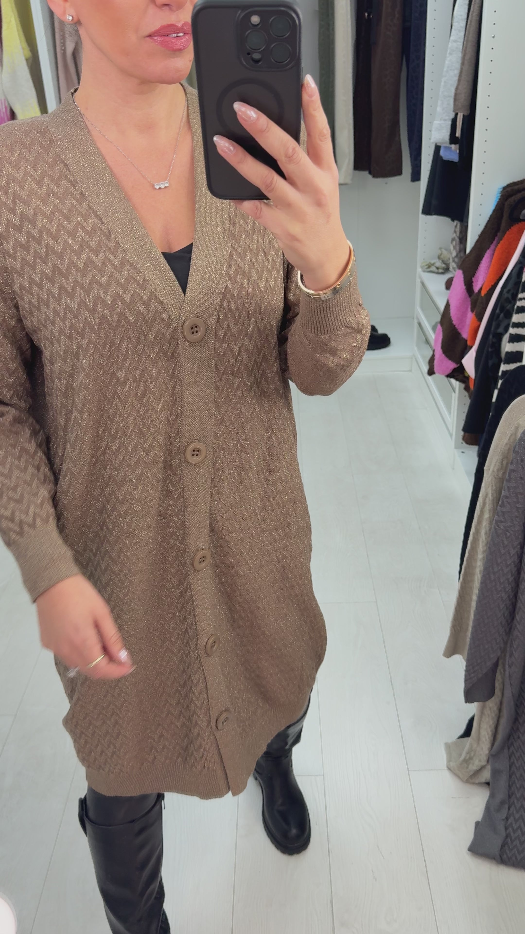 Load video: Savanna Lurex Button Front Longline Cardigan