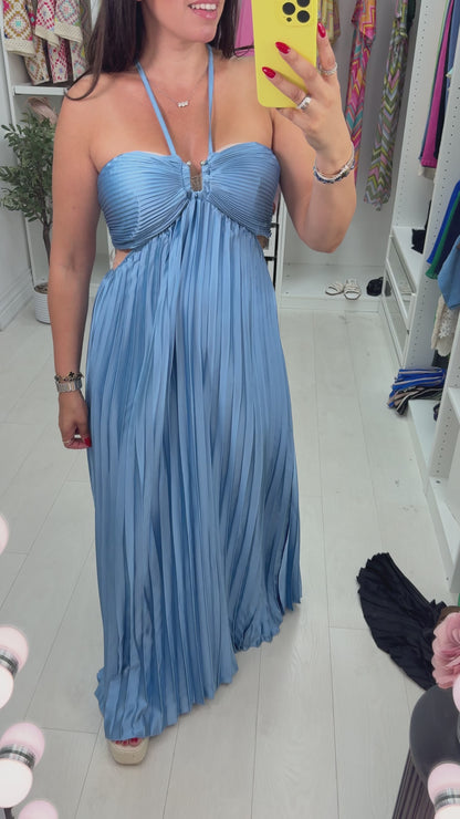 Lunara Backless Pleated Maxi Dress