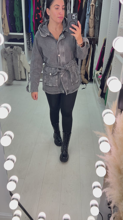 Alana Dark Grey Denim Hooded Jacket