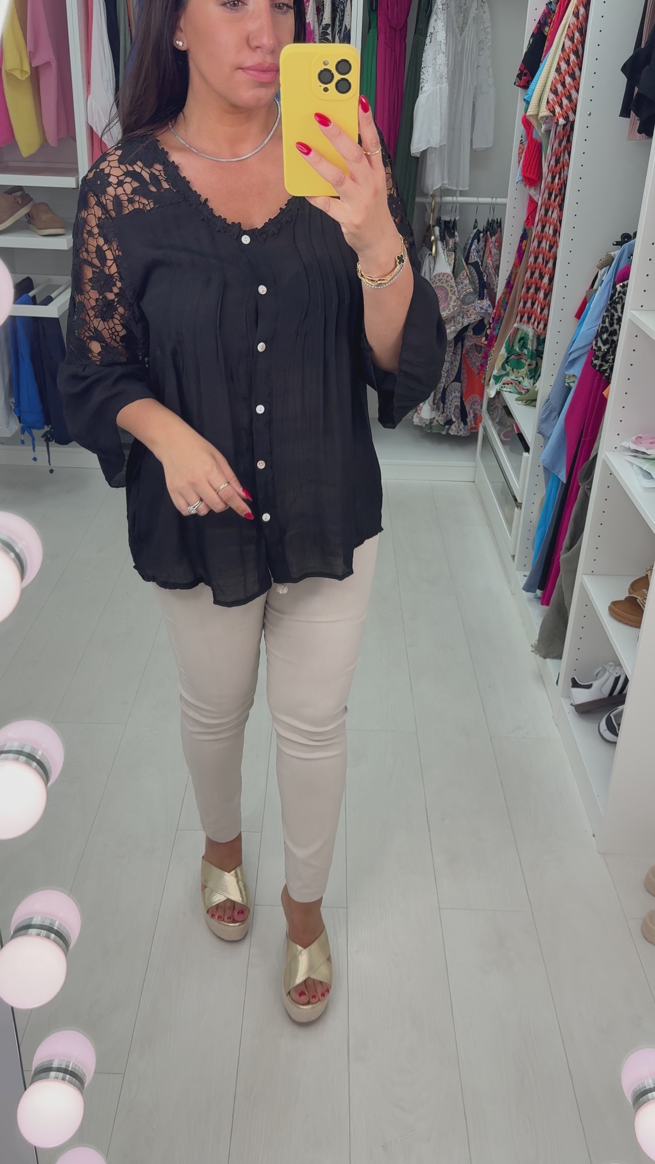 Load video: Cheyenne Plain Crochet Blouse