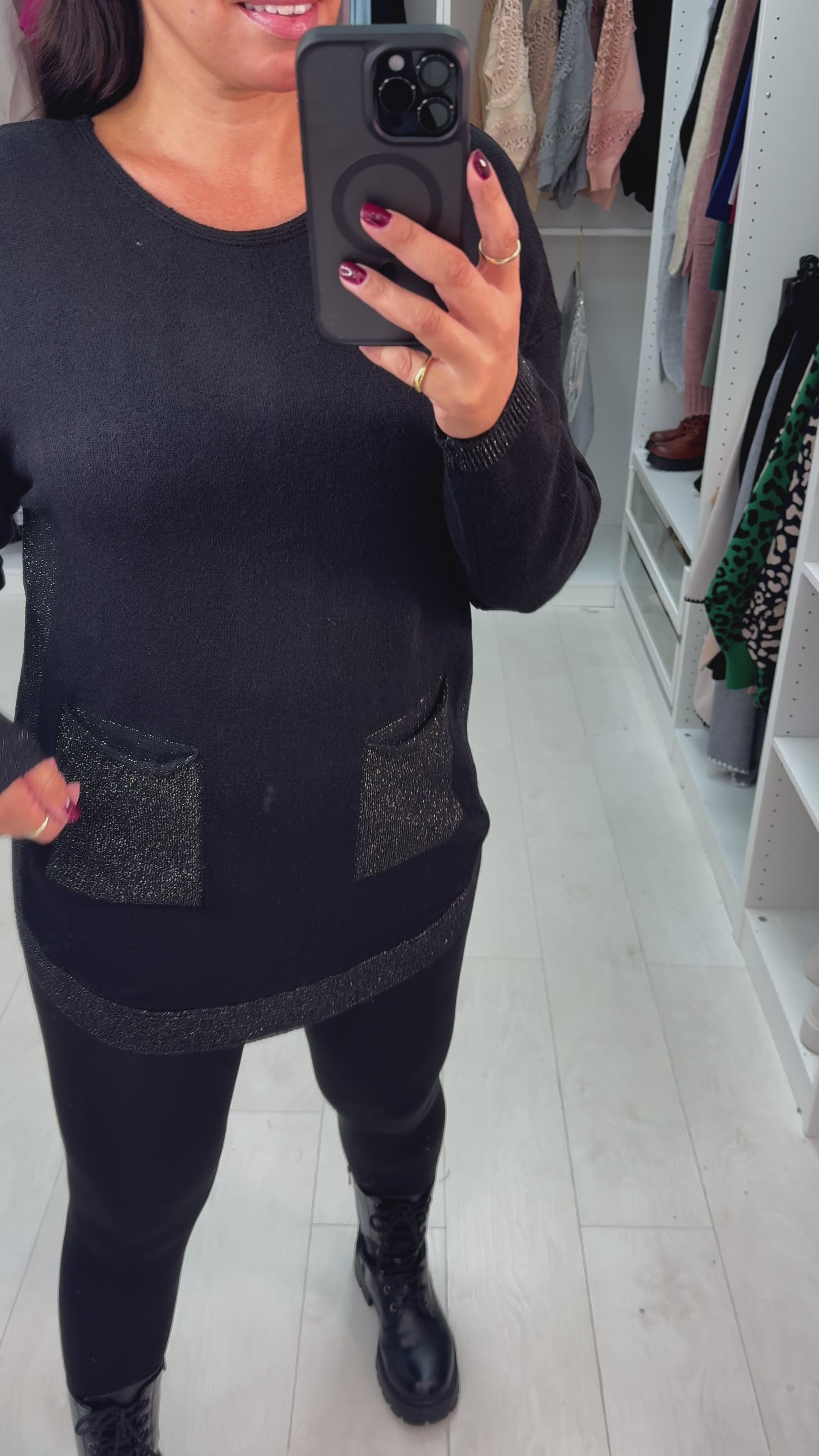 Load video: Janey Sparkle Curved Hem Jumper