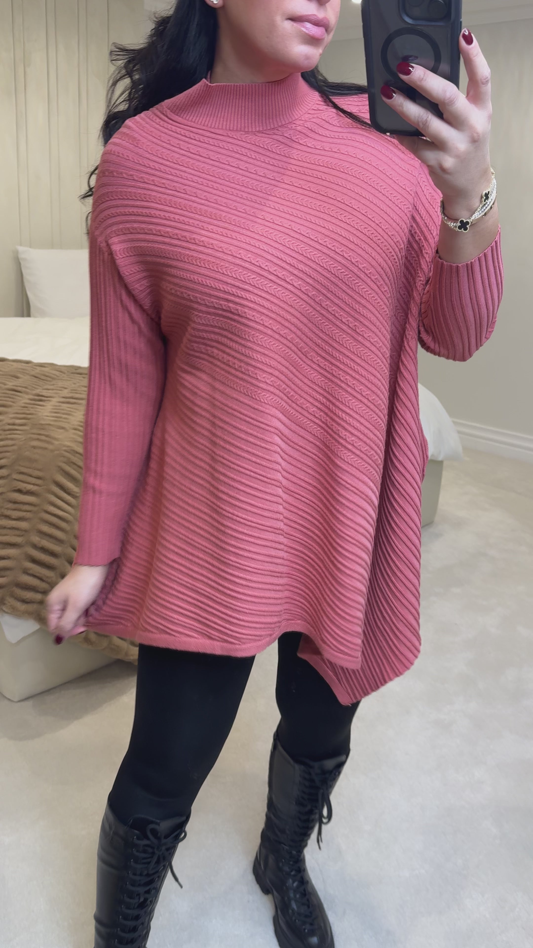 Load video: Mais Asymmetric Cable Knit Detail Jumper