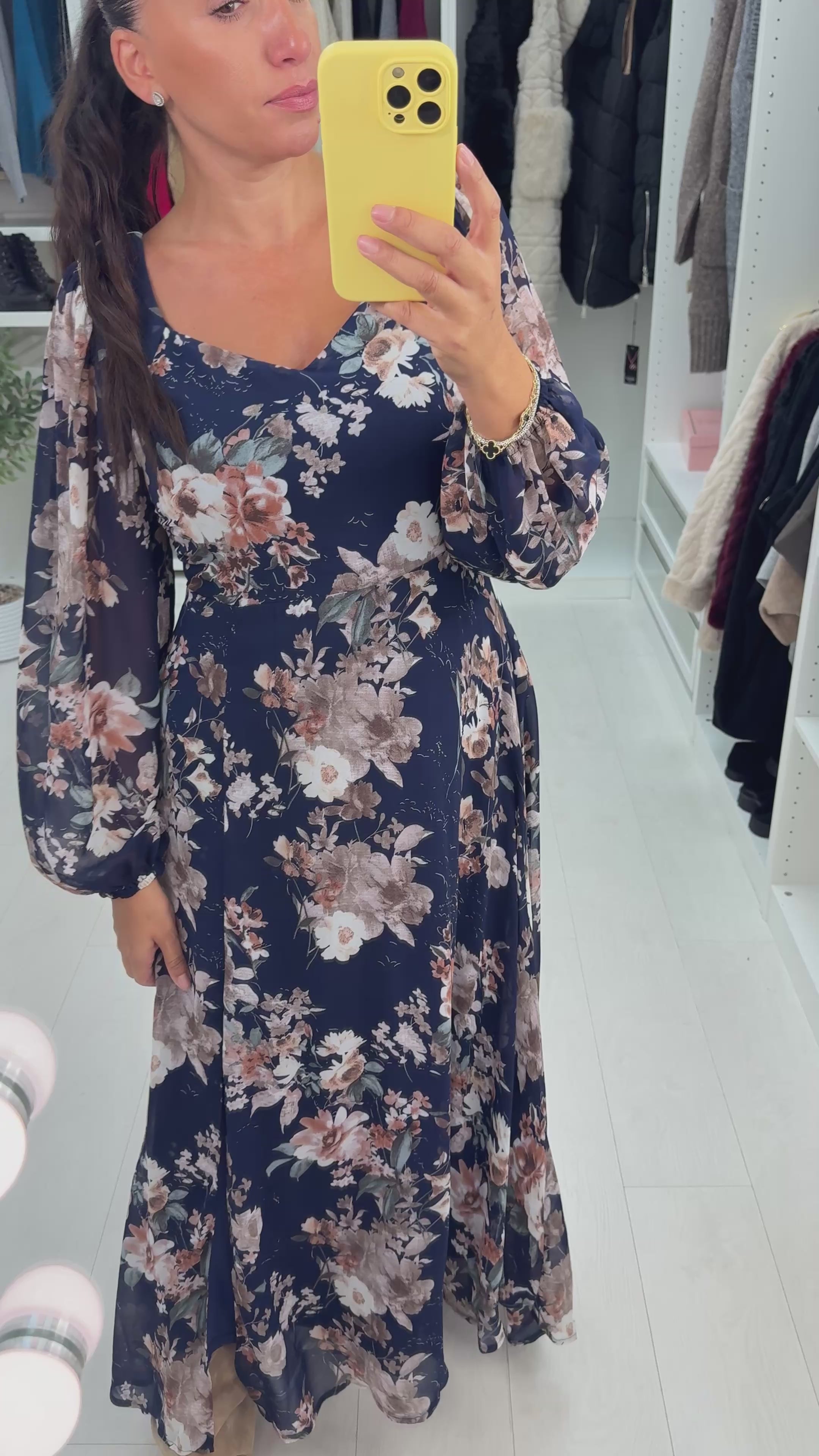 Load video: Fawcett Navy Floral Print Floaty Maxi Dress