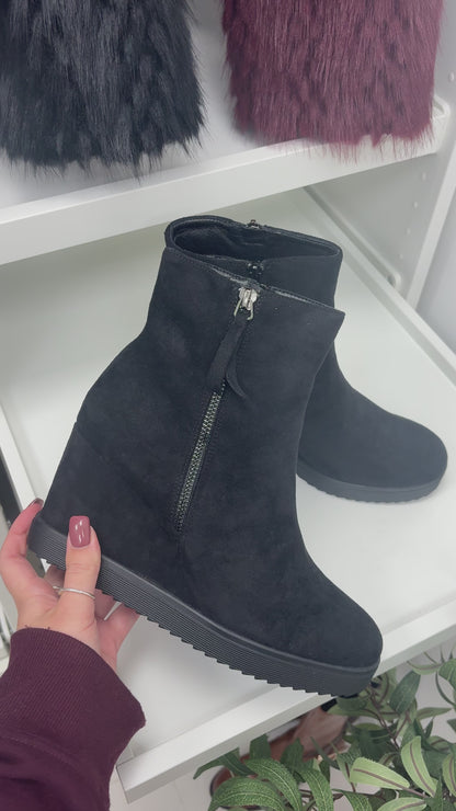 Charlie Faux Suede Zip Detail Wedge Boots