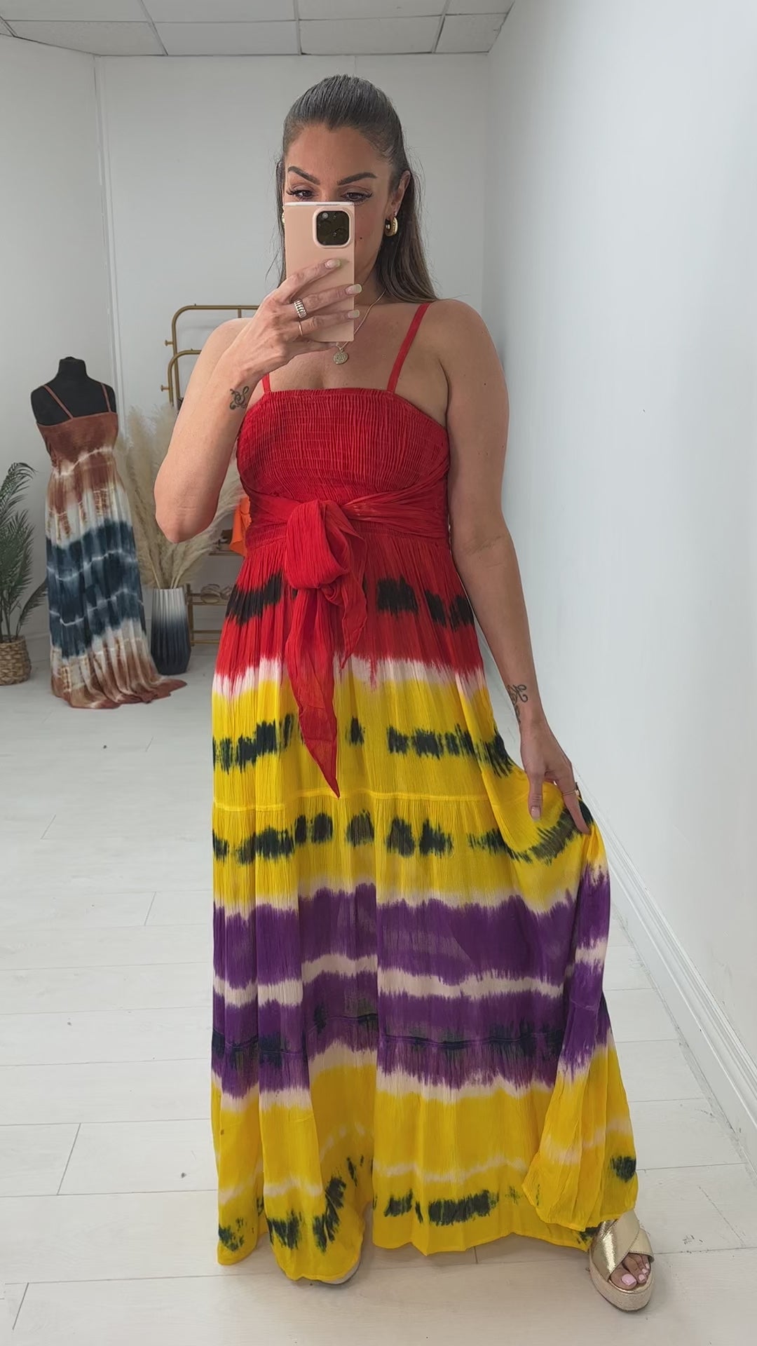 Load video: Sayla Tie Dye Elasticated Bust Tie Maxi Dress