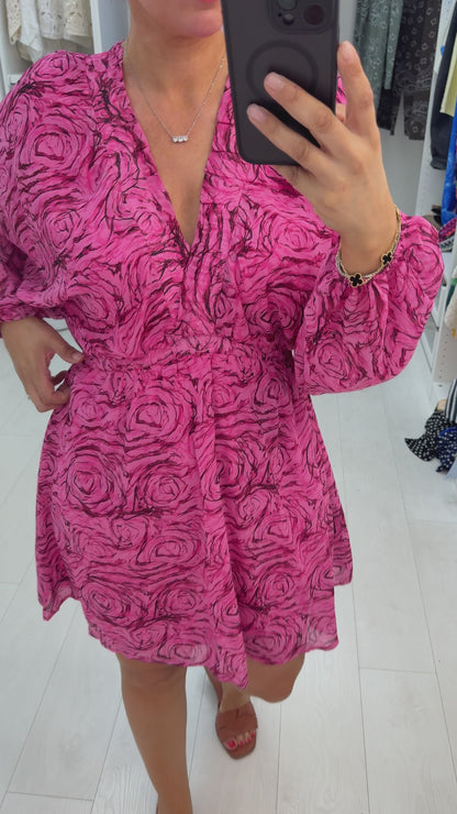 Electra Rose Print V Neck Midi Dress