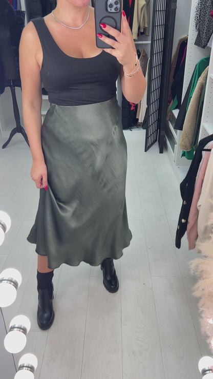 Drea Elasticated Waist Satin Midi Skirt