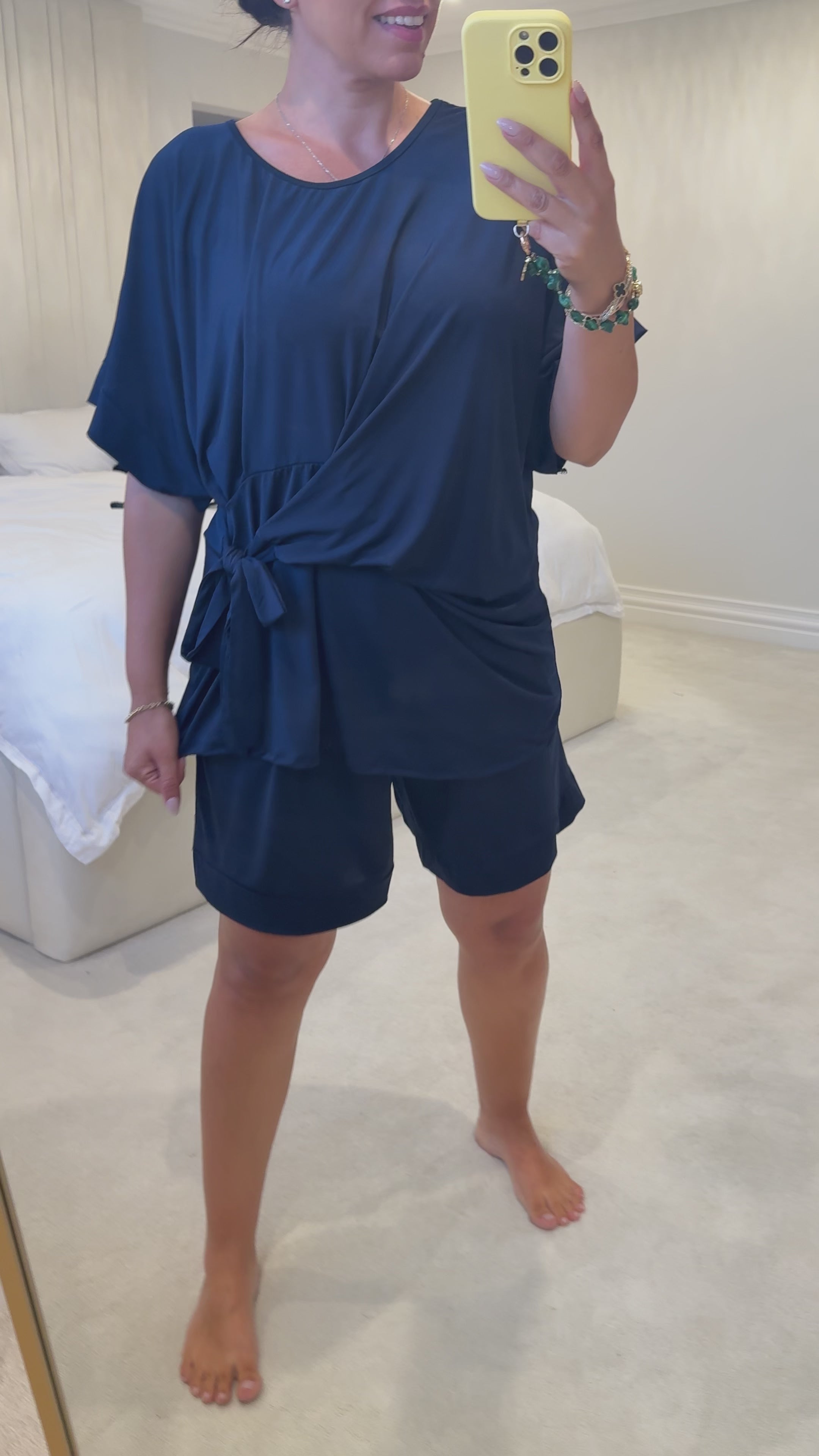 Load video: Chyna Plain Tie Side Top &amp; Shorts Co-Ord Set