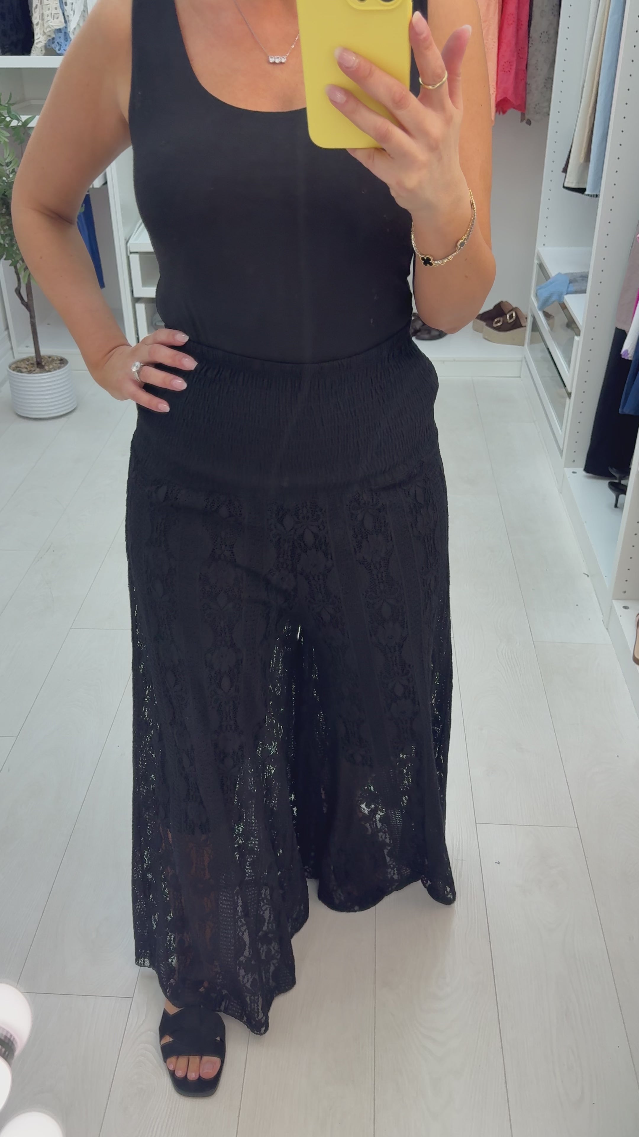 Davina Elasticated Floral Lace Detailed Wide Leg Trousers