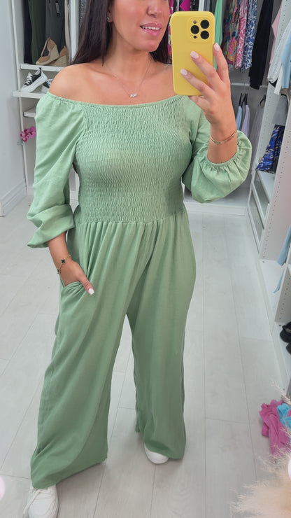 Janie Bardot Plain Elasticated Bust Jumpsuit